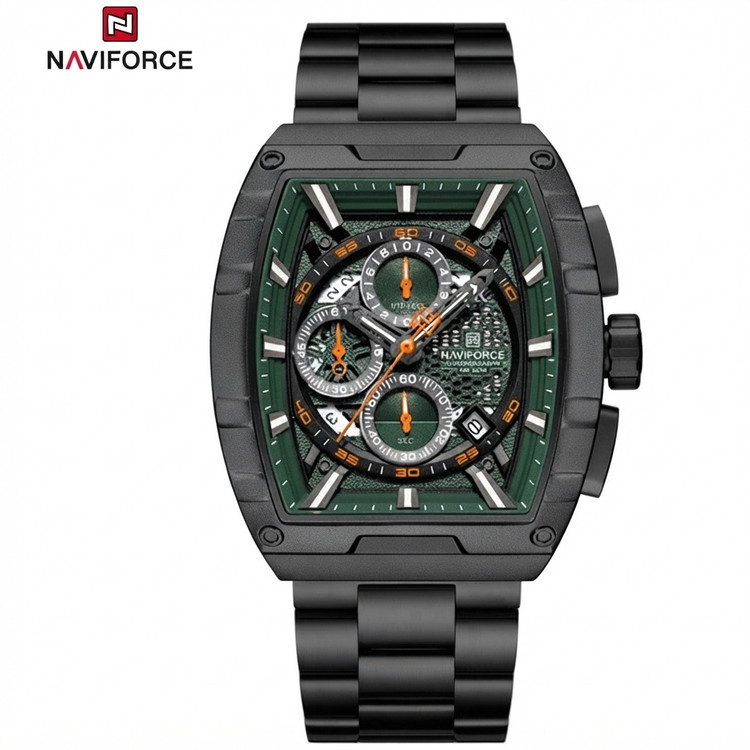 ساعت مچی اورجینال نیوی فورس Nf8066 مشکی صفحه سبز مدل